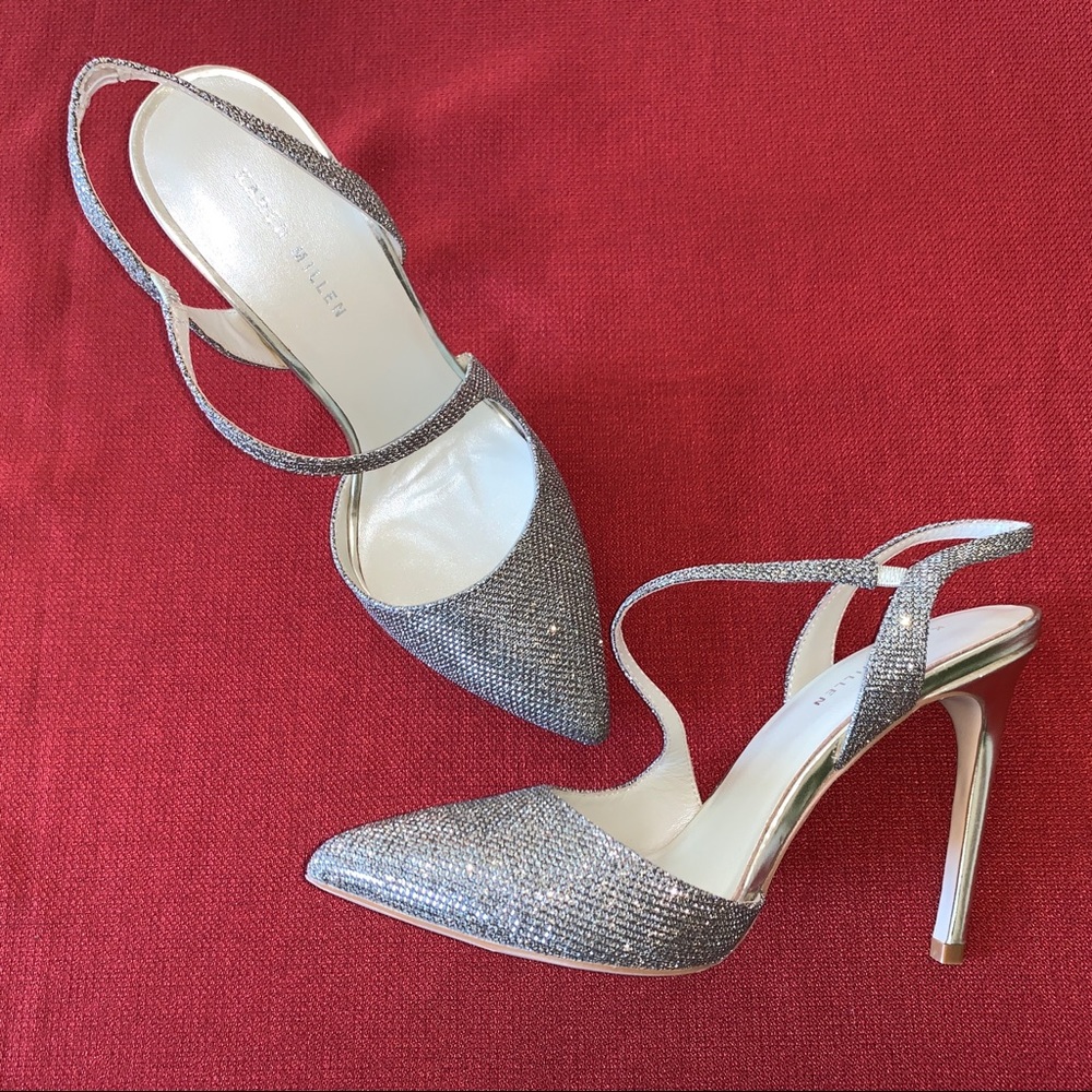 Karen Millen gold glitter strappy open pumps *8 - Picture 3 of 13